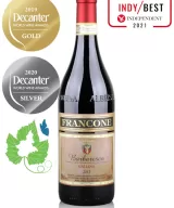 Bottle of Italian red wine Francone Barbaresco DOCG Gallina 2017, Decanter Gold Medal 2019, Decanter Silver Medal 2020, Green Experience