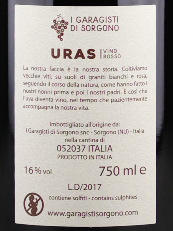 Back label of Uras I Garagisti di Sorgono