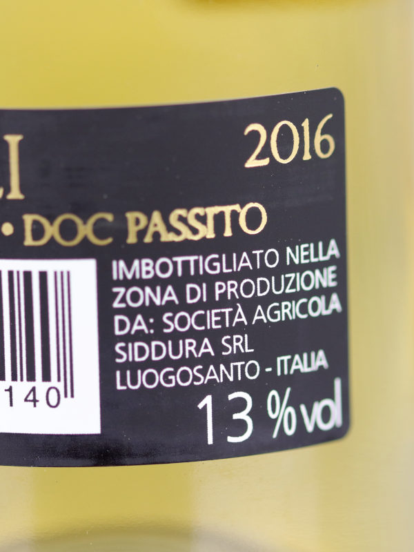 Back label - view of ABV - Siddura Nuali Passito 2016