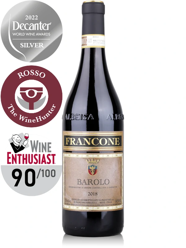 Francone Barolo DOCG 2018 red wine - Decanter Silver Medal 2022, The WineHunter Rosso, The Wine Enthusiast 90 points