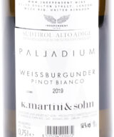 Back label of K. Martini & Sohn Palladium Weissburgunder Alto Adige DOC 2018
