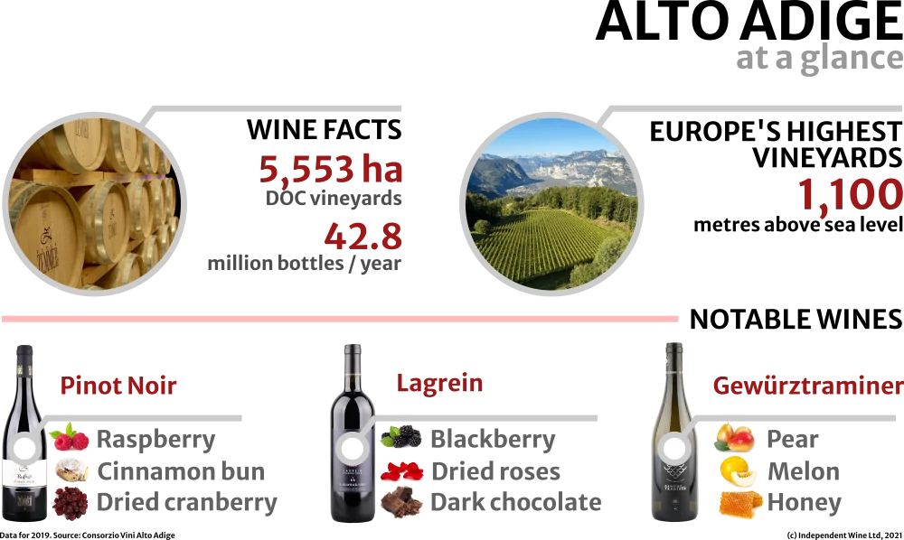 Inforgrapfics - key facts about Alto Adige DOC Italian wine region, 2019