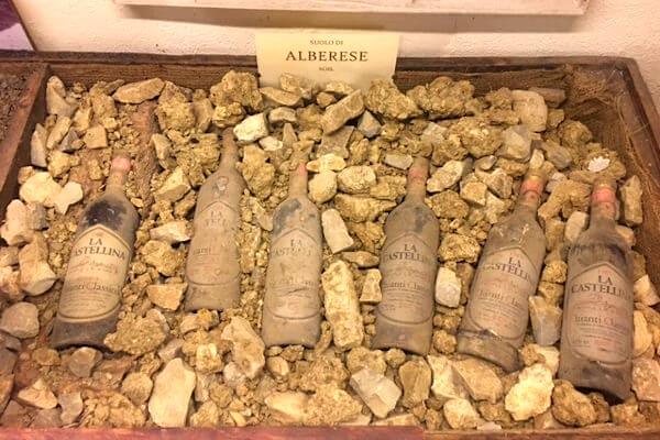 Alberese soil, display box in the La Castellina winery in Chianti Classico