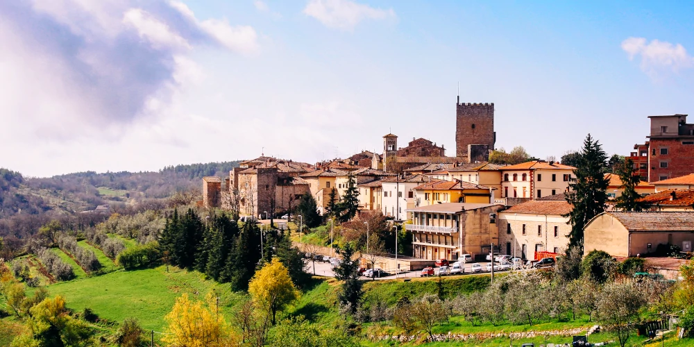 Panoramic view of Castellina in Chianti, Chianti Classico area, Toscana, Italy