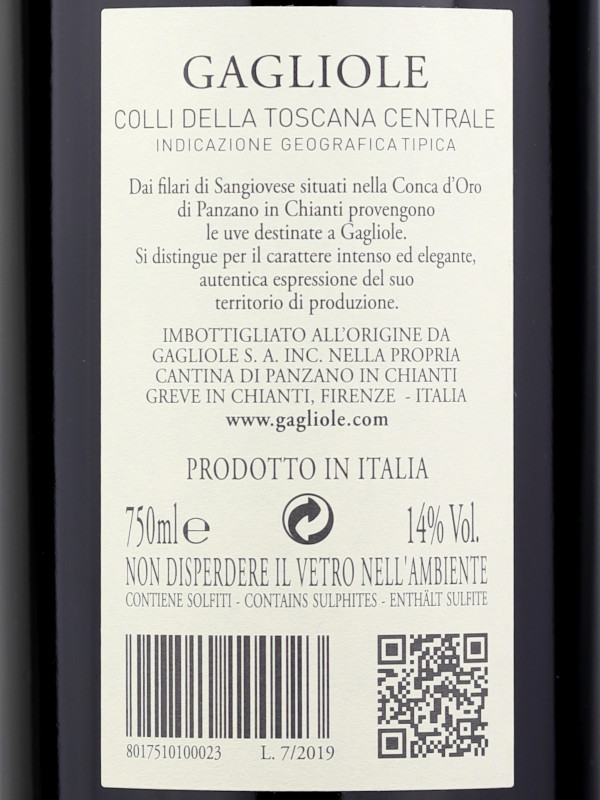 Back label of Gagliole Colli Della Toscana Centrale IGT