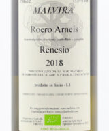 Back label of white wine Malvira Roero Arneis Renesio 2018