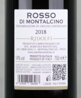 Back label of Ridolfi Rosso di Montalcino 2018