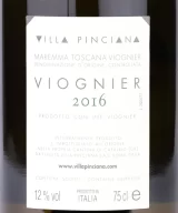 Back label of Villa Pinciana Maremma Toscana Viognier DOC 2016