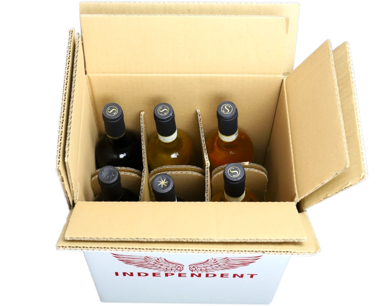 Independent Wine 6-bottle environment-friendly recyclable packaging with wine bottles