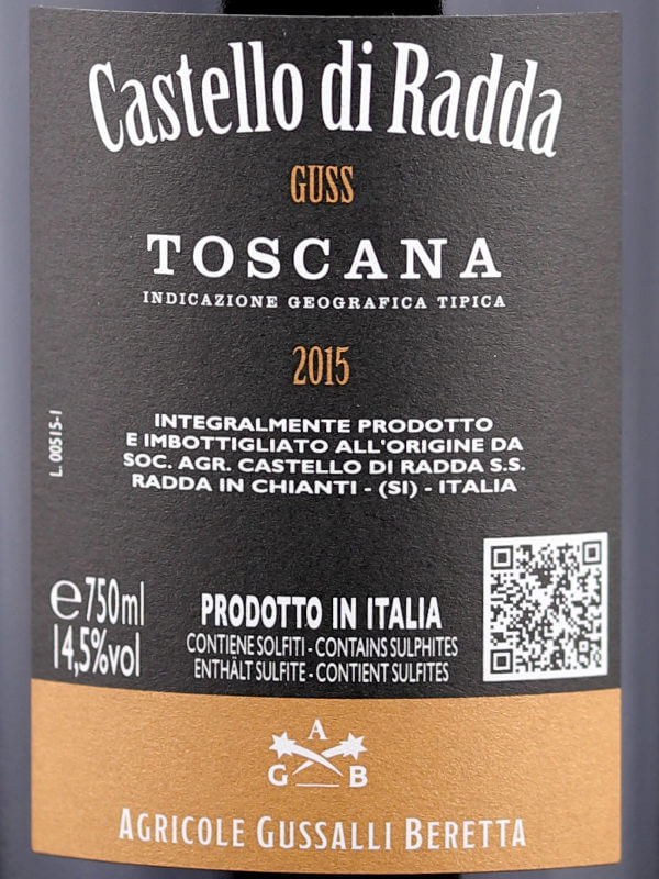 Back label of Castello di Radda Guss 2015 Toscana IGT