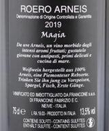Back label of Francone Magia 2019 Roero Arneis DOCG