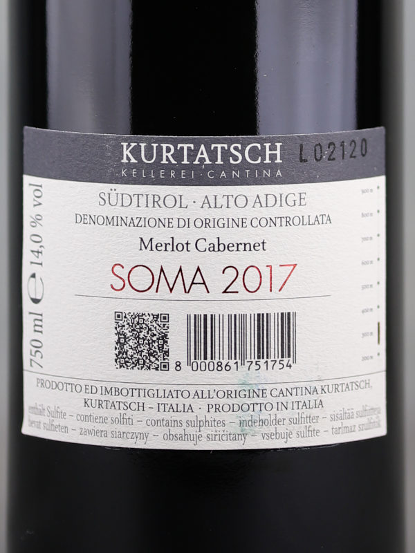 Back label of Kurtatsch Soma 2017 Alto Adige DOC
