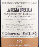 Back label of La Regia Specula 2017 , Montepulciano d’Abruzzo Colline Teramane DOCG