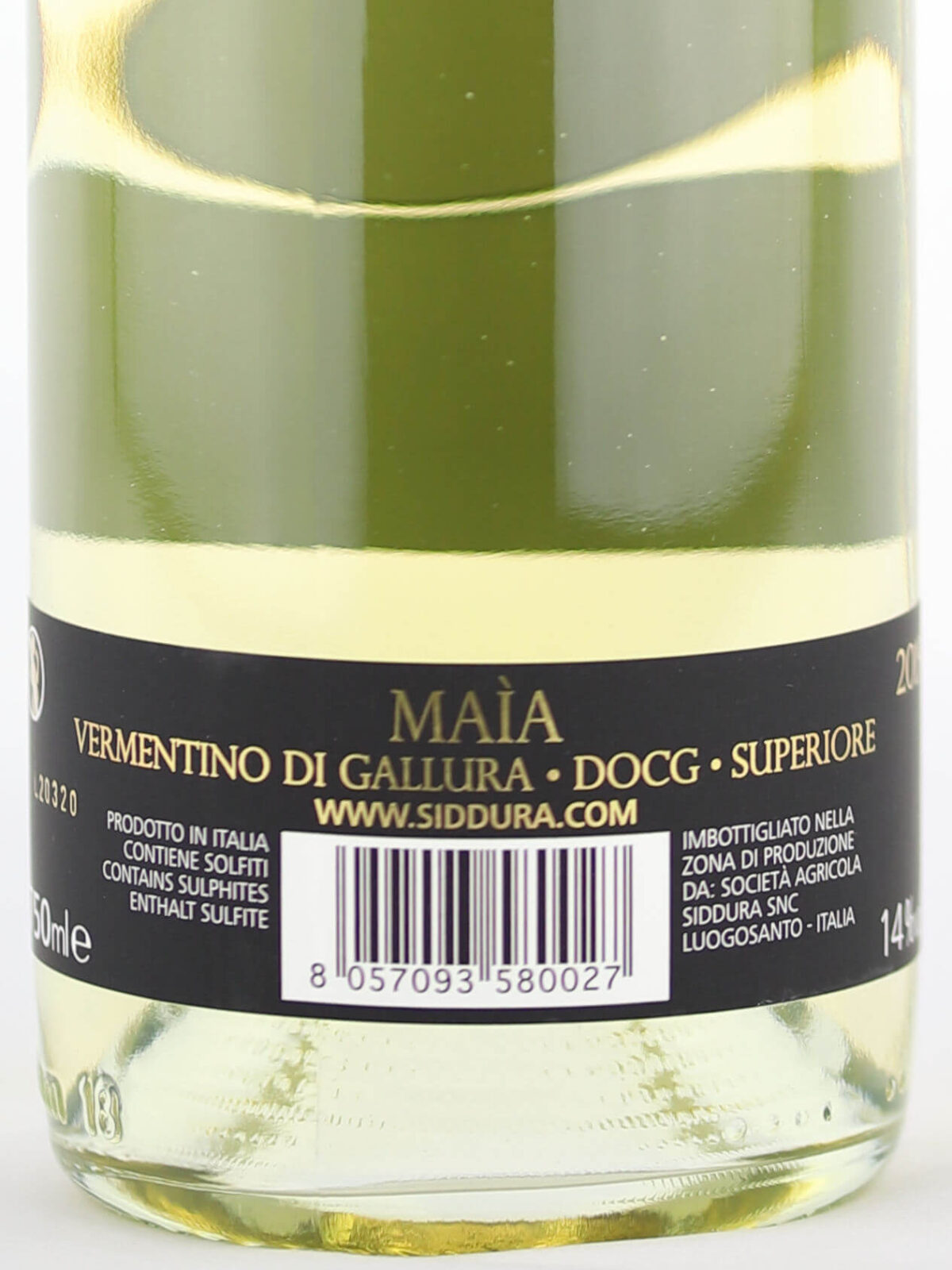 Back label of Siddura Maia 2019 Vermentino di Gallura DOCG Superiore