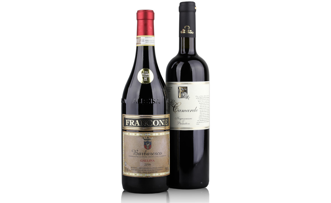 Francone Barbaresco DOCG Gallina 2016 and Feudi di Guagnano Salento Primitivo IGT 2016