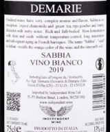 Back label of Demarie Sabbia Orange wine Oak Aged Arneis 2019
