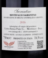 Back label of Sacrantino Montefalco Sagrantino 2016