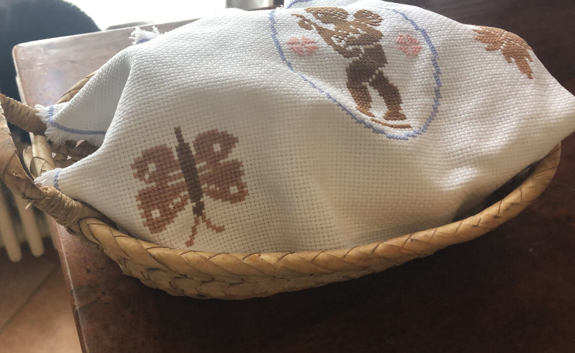 Traditional Italian basket with Easter eggs for church mass - Tuscany, Italy