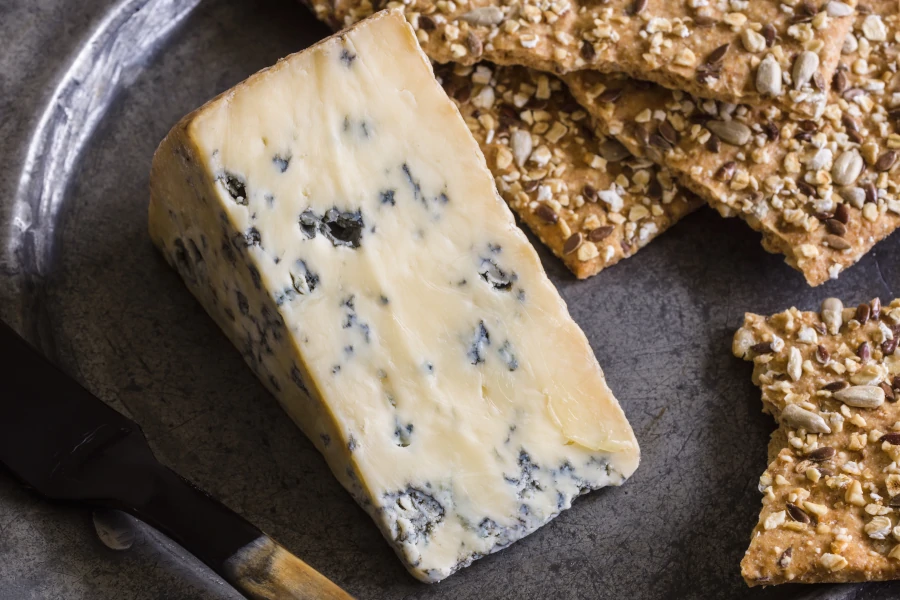 English Stilton cheese with crackers