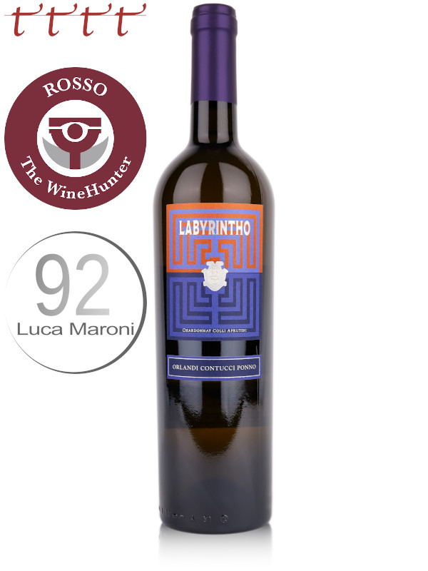 Bottle of bold, smooth and delicious Italian white wine Labyrintho Chardinnay Colli Aprutini IGT 2015