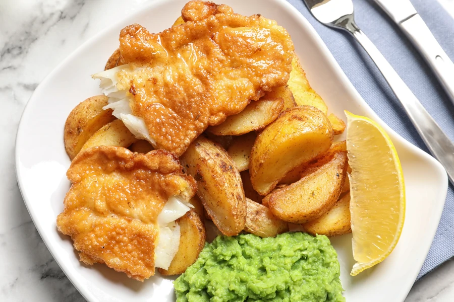 Traditional British cod fish and chips