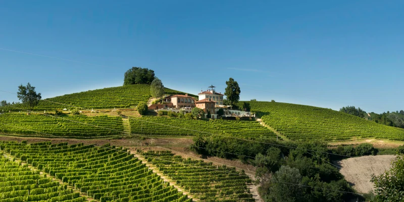 Villa Tiboldi and vineyards of Malvirà owned by the Damonte family on the Trinità hill, Canale, Roero