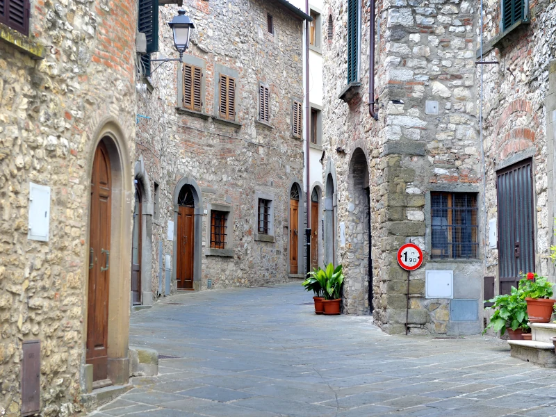 Cobbled street in the village of Radda in Chianti, Tuscany, Italy