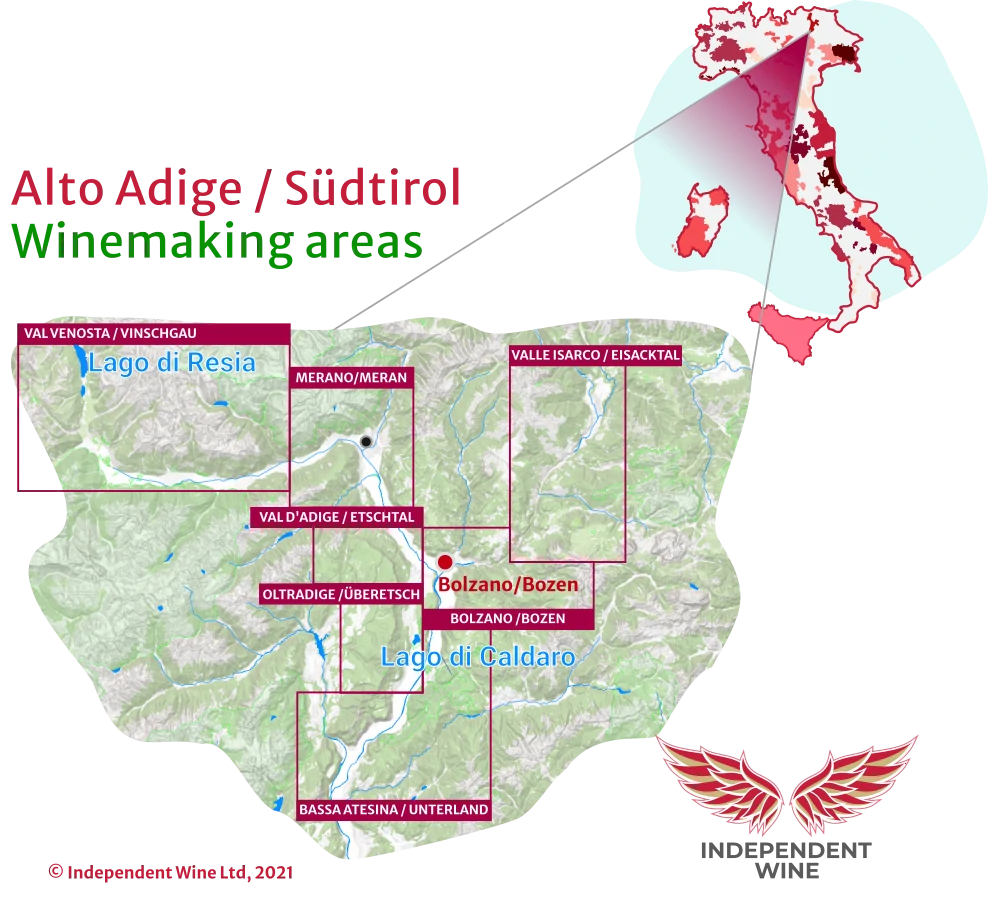 Independent Wine Ltd, Alto Adige Sudtirol DOC - Key winemaking areas