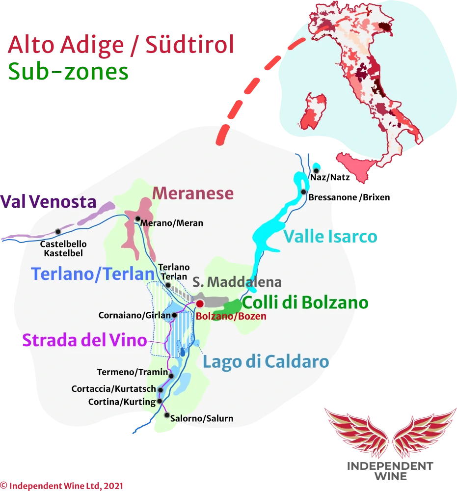 Independent Wine Ltd, Map of Alto Adige Südtirol DOC