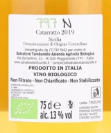Back label of Salvatore Tamburello 797 Unfiltered Catarratto Sicilia DOC 2019