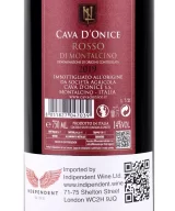 Back label of Cava d'Onice Rosso di Montalcino DOC 2019