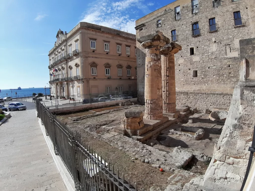 Doric columns of the Greek Poseidon temple in Taranto, Puglia