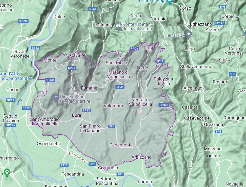 Map of the Valpolicella Classico DOC area