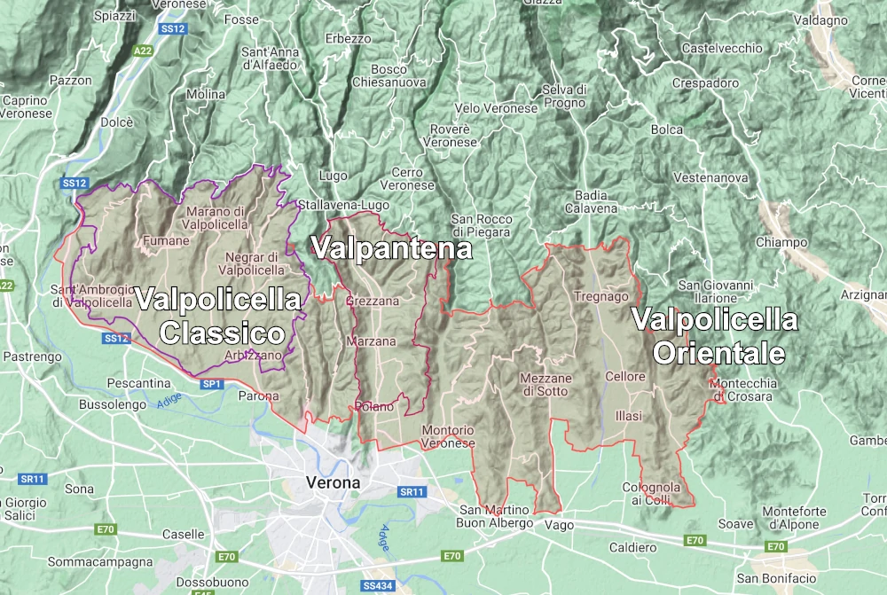 Map of the Valpolicella DOC area