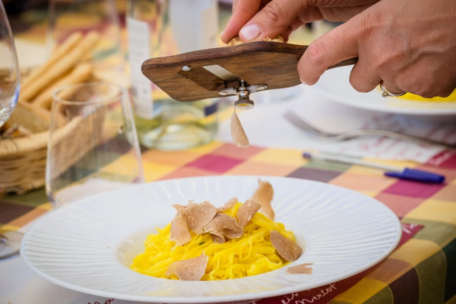 White truffle on tajarin pasta, Alba, Piemonte