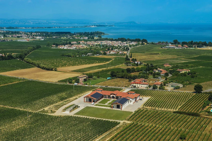 View of the Le Morette winery, vineyards and Lake Garda, the province of Veneto