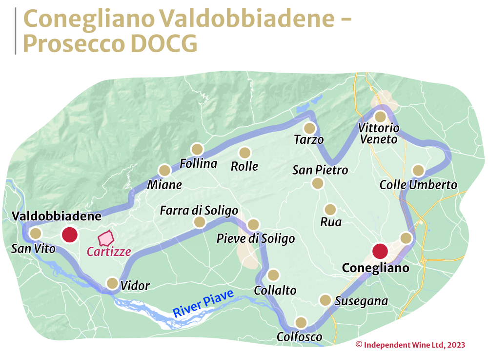 Conegliano Valdobbiadene - Prosecco DOCG map, Independent Wine www.independent.wine