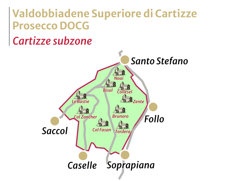 Map of Conegliano Valdobbiadene Cartizze Superiore Prosecco DOCG subzone
