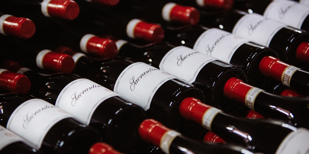 Stacked Bottles of Italian red wine, Fratelli Pardi "Sacrantino" Montefalco Sagrantino DOCG