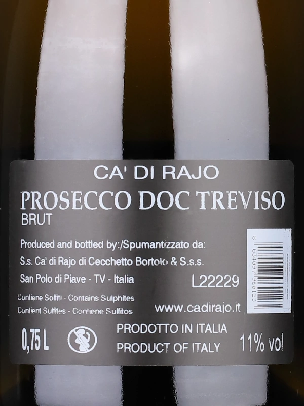 Back label of Ca' di Rajo Prosecco Treviso DOC Brut NV