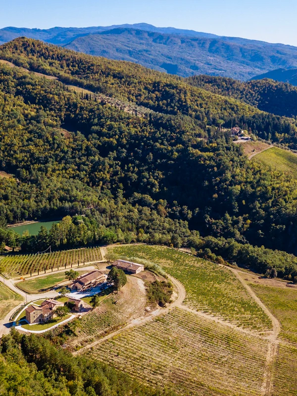Borgo Macereto winery and agriturismo, Dicomano, Firenze, Toscana - drone view