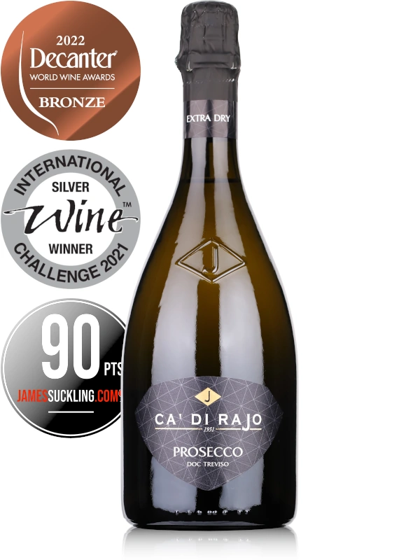 Bottle of Italian sparkling wine Ca' di Rajo Prosecco Treviso DOC Extra Dry NV with medals