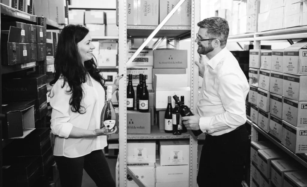 Elvira and Oleg in the Independent Wine's warehouse at Miller Row, Edinburgh